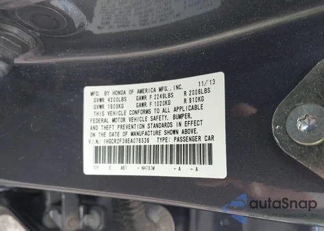 2014 Honda Accord Lx z USA, uszkodzony, nr VIN 1HGCR2F38EA076536
